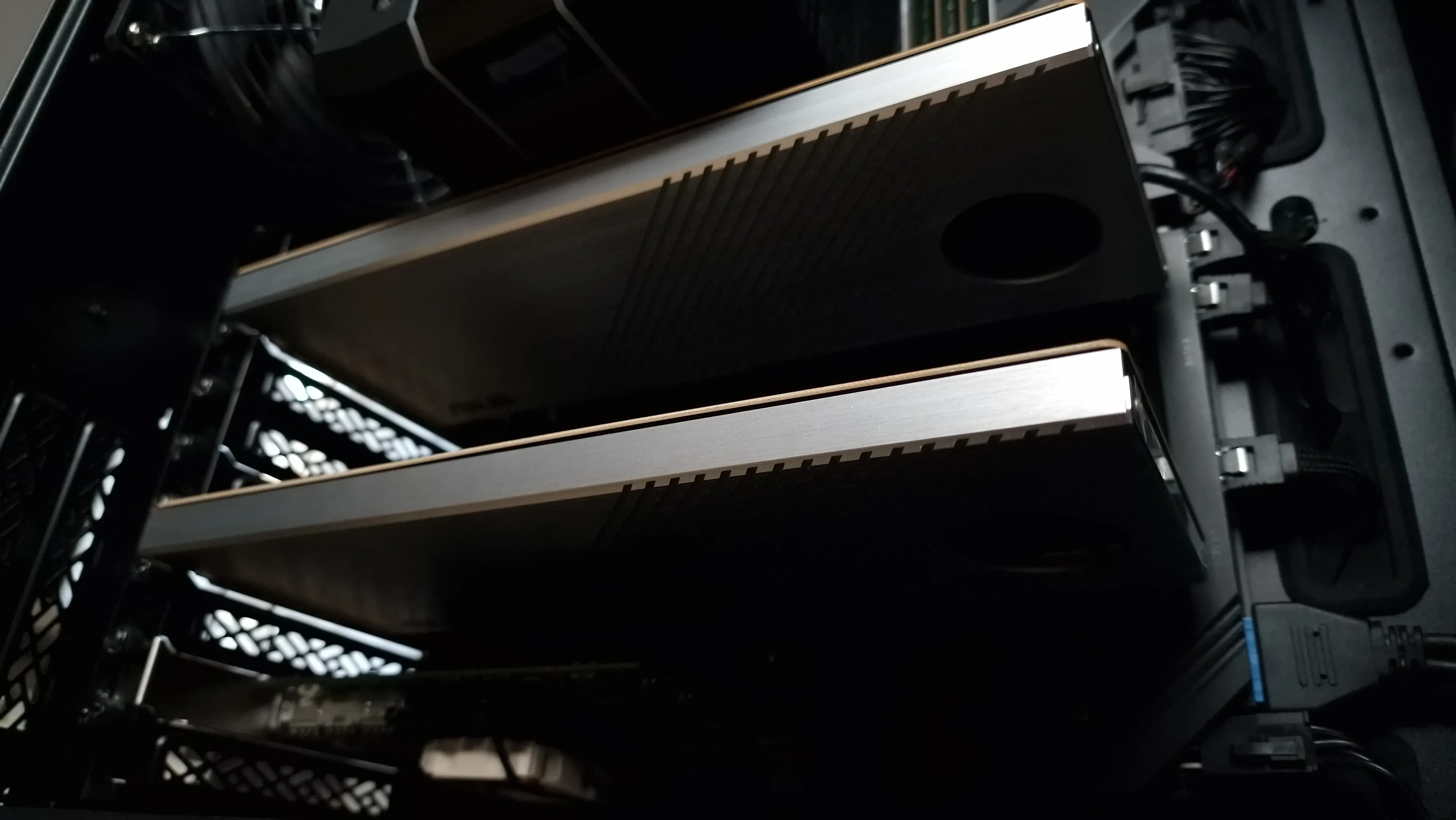 Close-up of the NVMe PCIe carriers